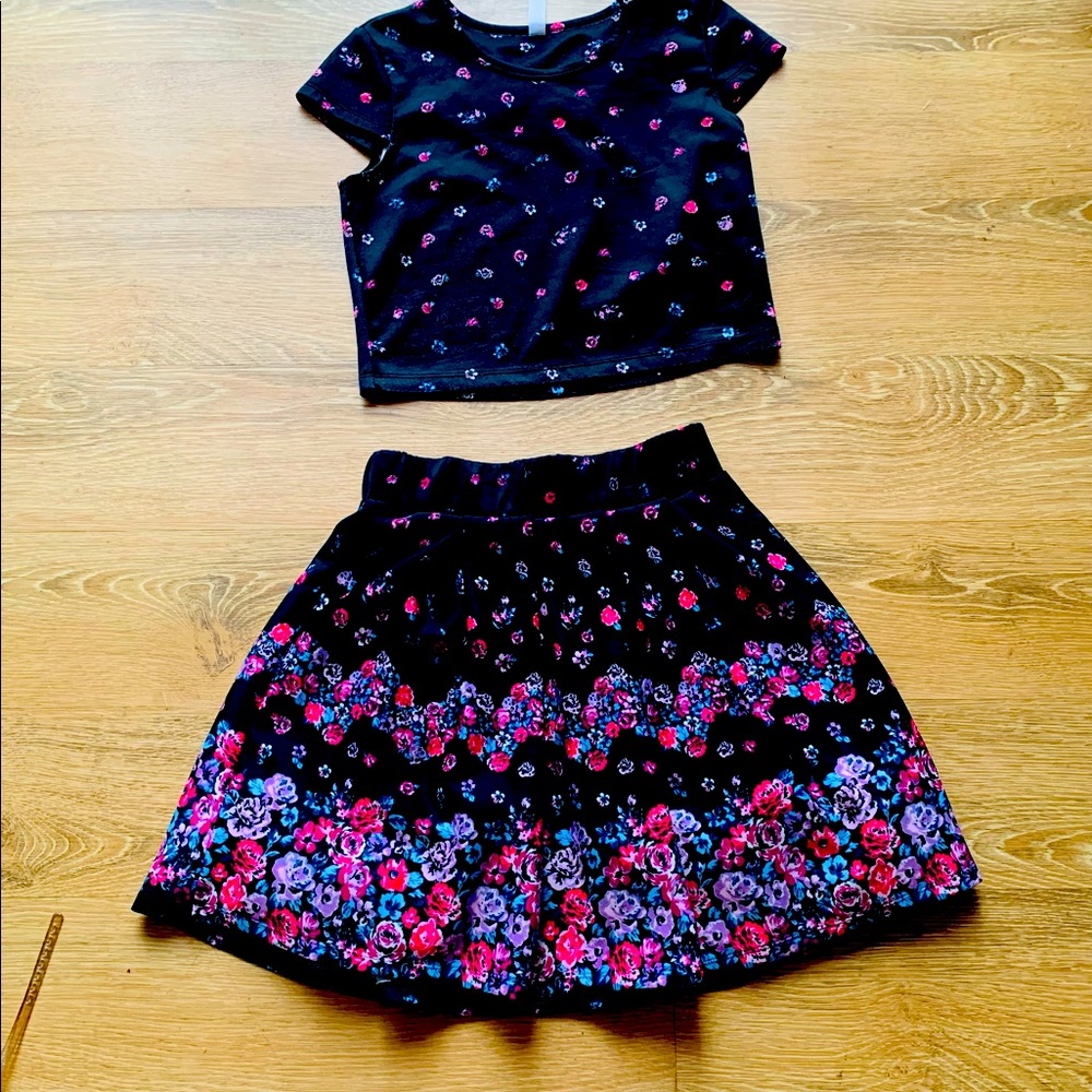 Girls Floral Skater Skirt Set Size L